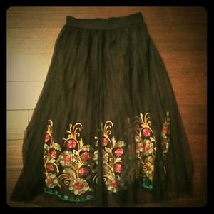 3/4 black floral shaffon skirt
